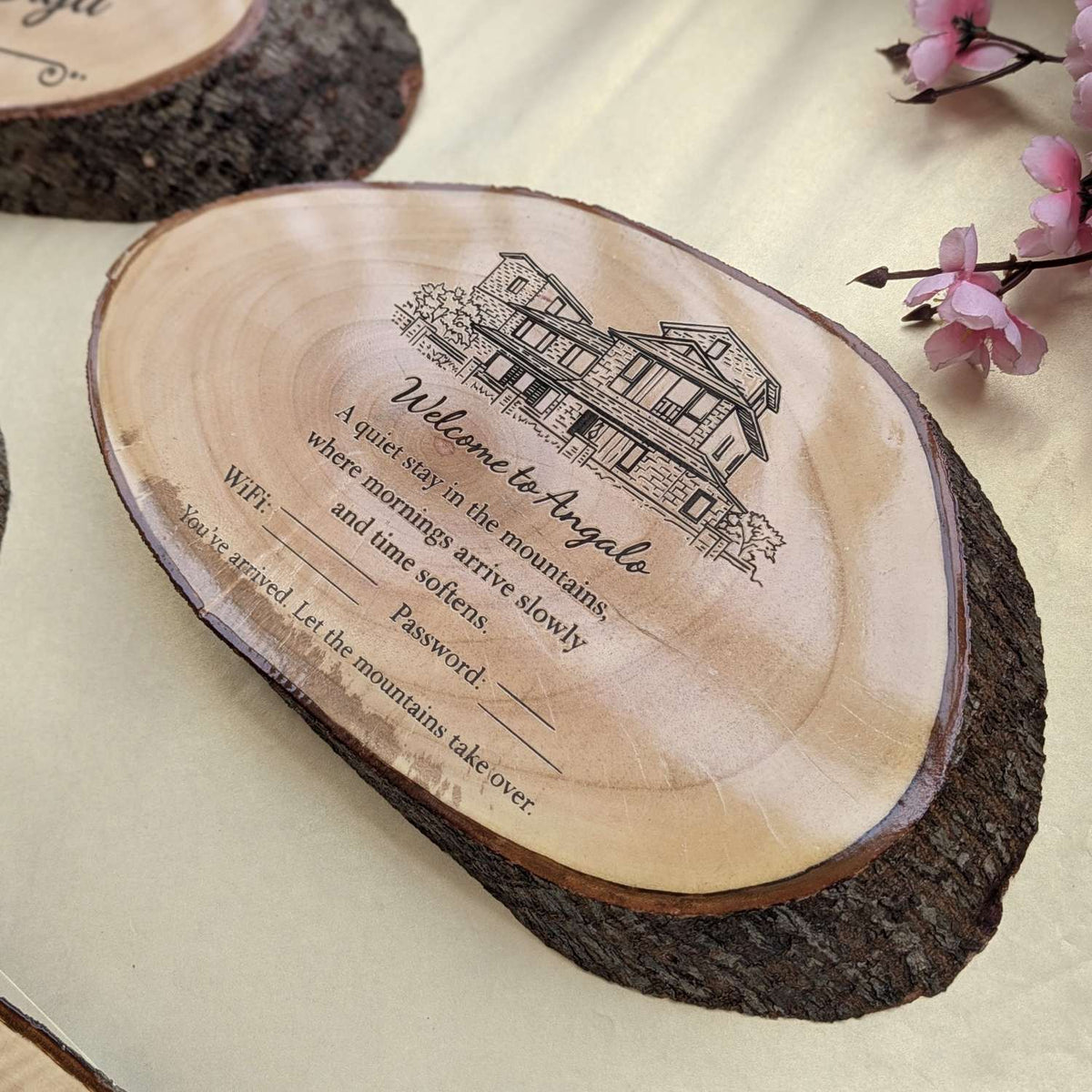 Rustic Natural Wooden Nameplate With Wood Bark | Live Edge Wood Sign