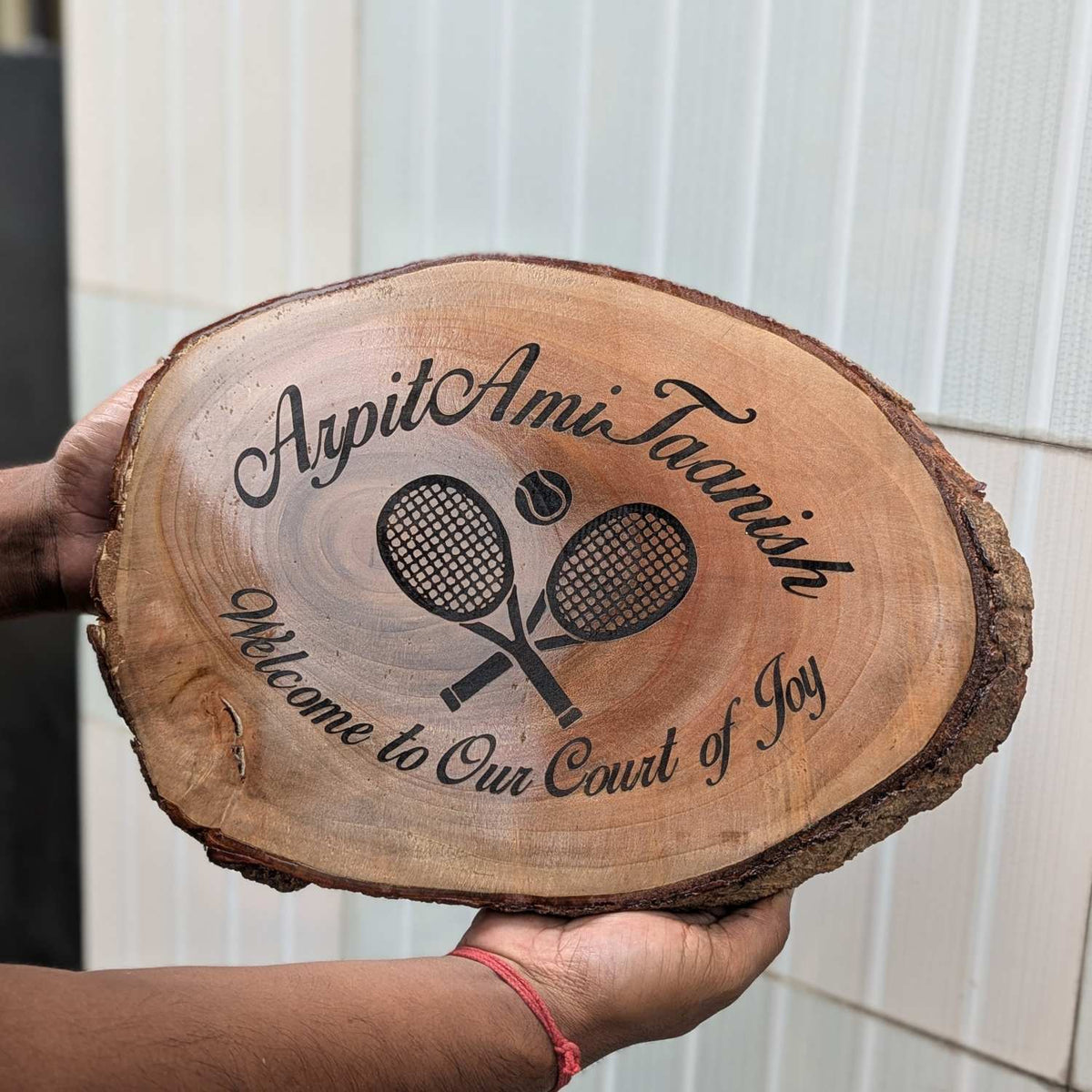 Rustic Natural Wooden Nameplate With Wood Bark | Live Edge Wood Sign