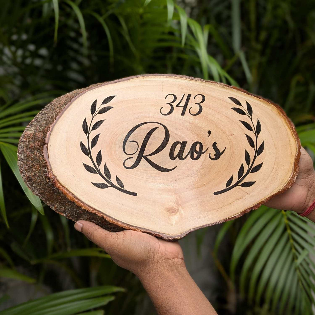 Rustic Natural Wooden Nameplate With Wood Bark | Live Edge Wood Sign