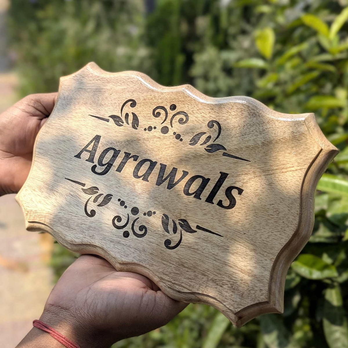 Divine Elegance Engraved Wooden Nameplate | Custom Home Sign with Flat Number