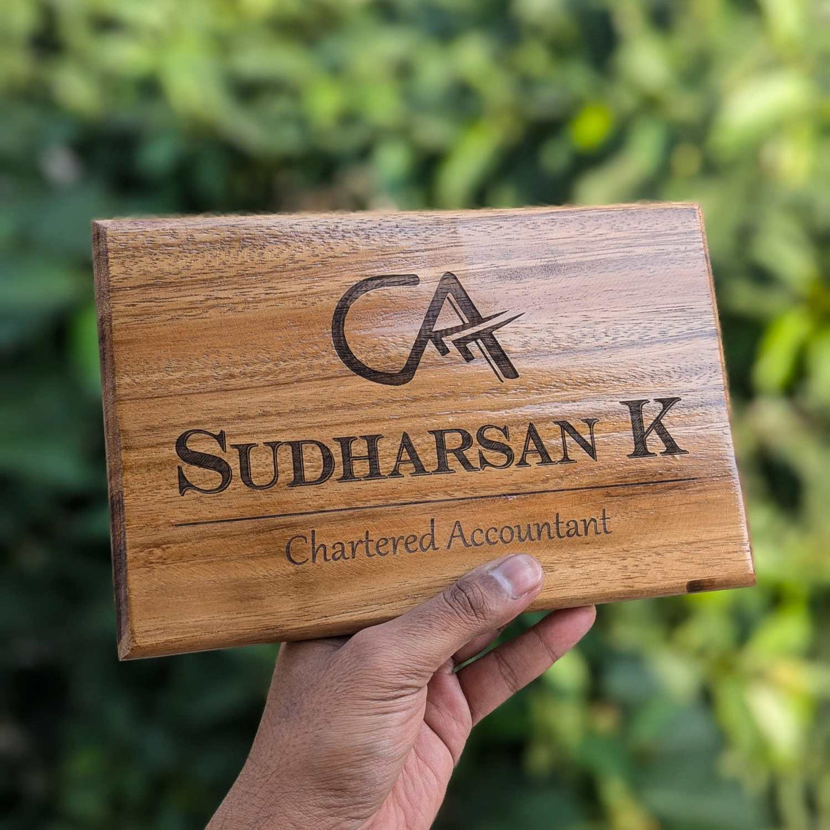 Luxury Teak Wood Engraved Wooden House Nameplate Designed for Premium Homes