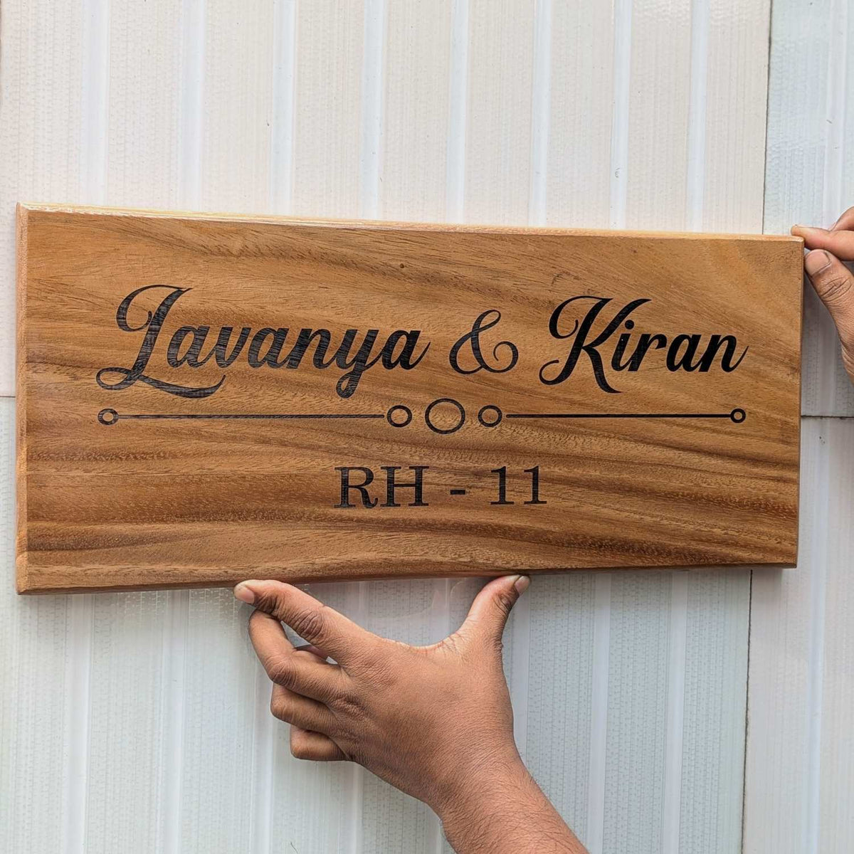 Luxury Teak Wood Engraved Wooden House Nameplate Designed for Premium Homes