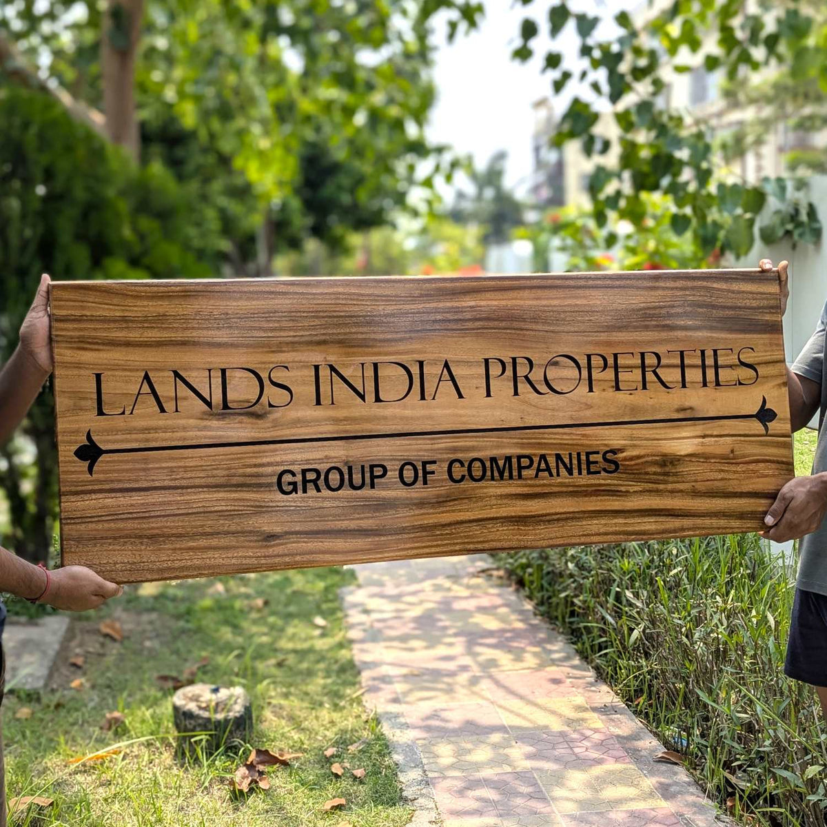 Custom Rectangular Teak Wood Sign for Villa &amp; Office Entrance | Large Wood Signs