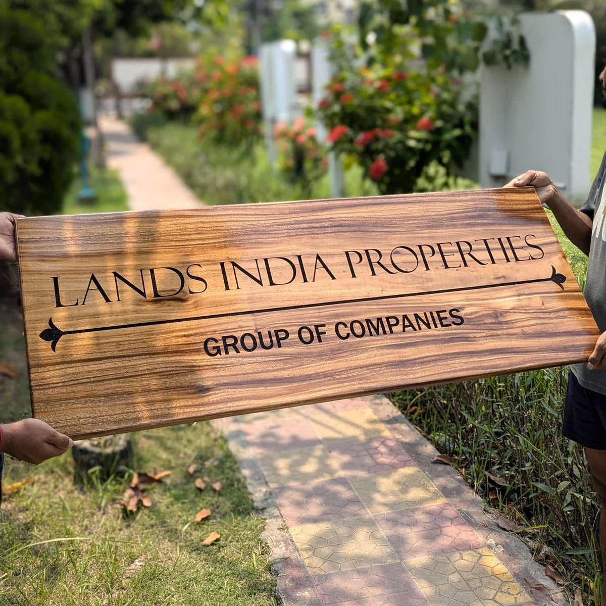 Custom Rectangular Teak Wood Sign for Villa &amp; Office Entrance | Large Wood Signs