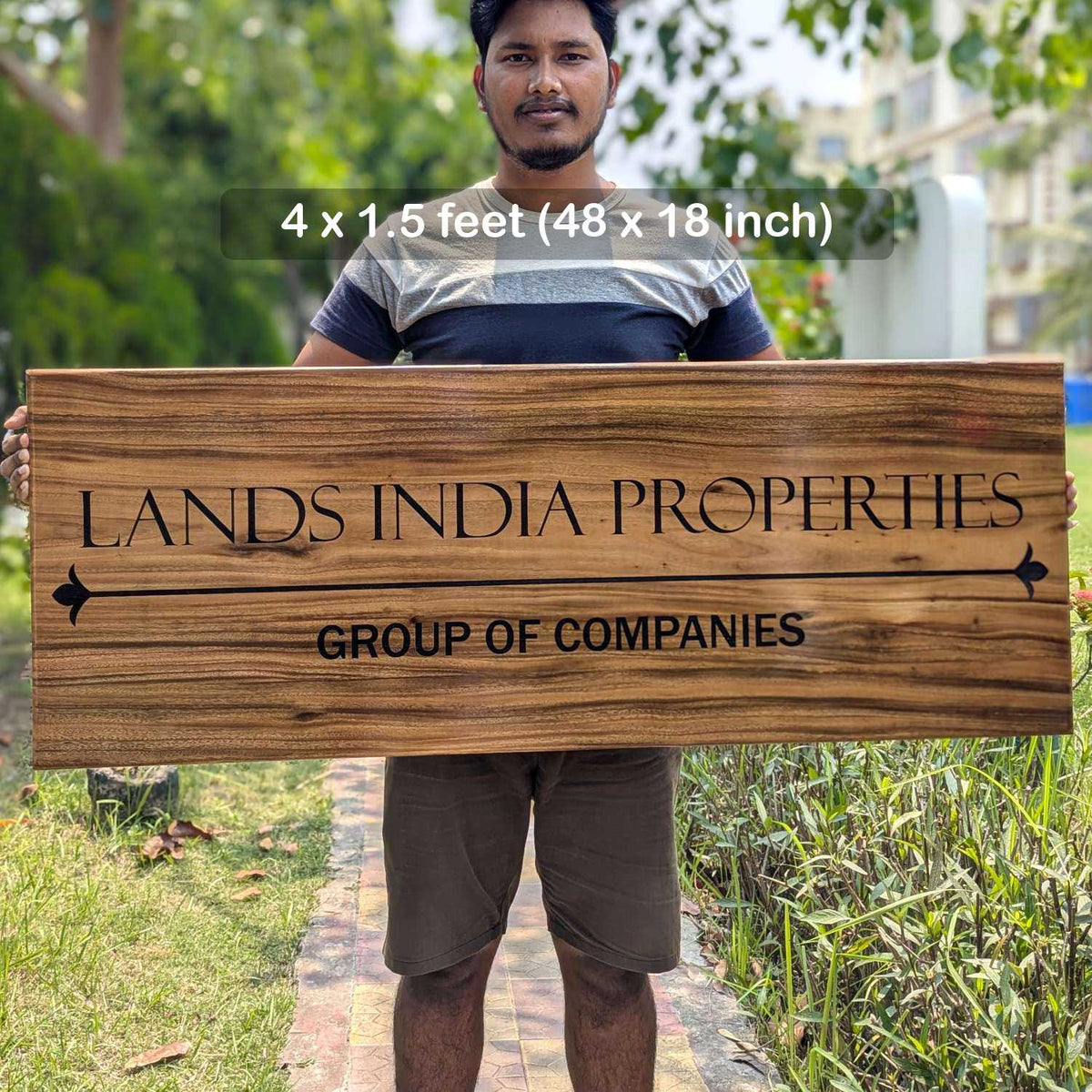 Custom Rectangular Teak Wood Sign for Villa &amp; Office Entrance | Large Wood Signs