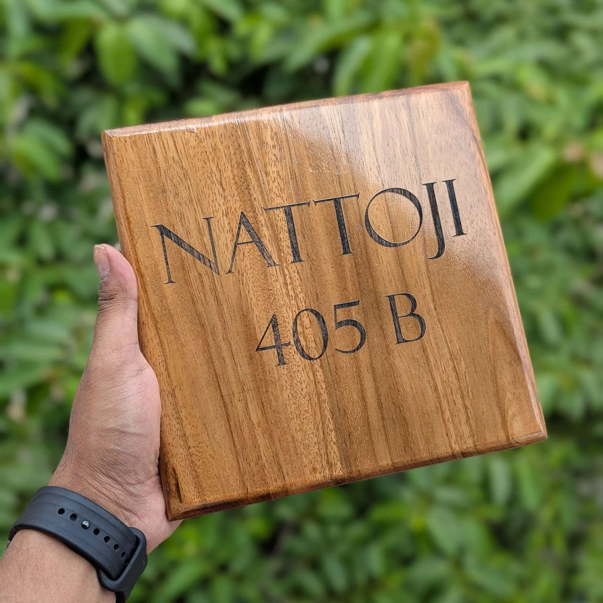 Premium Square Teak Wood Name Plate | Custom Office, Flat, or House Name Sign