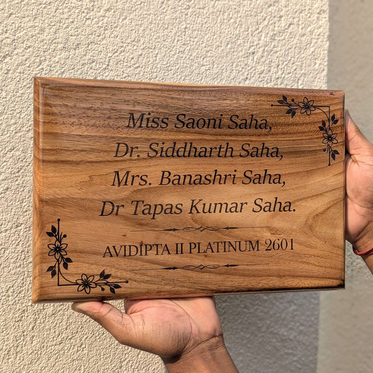 Luxury Teak Wood Engraved Wooden House Nameplate Designed for Premium Homes