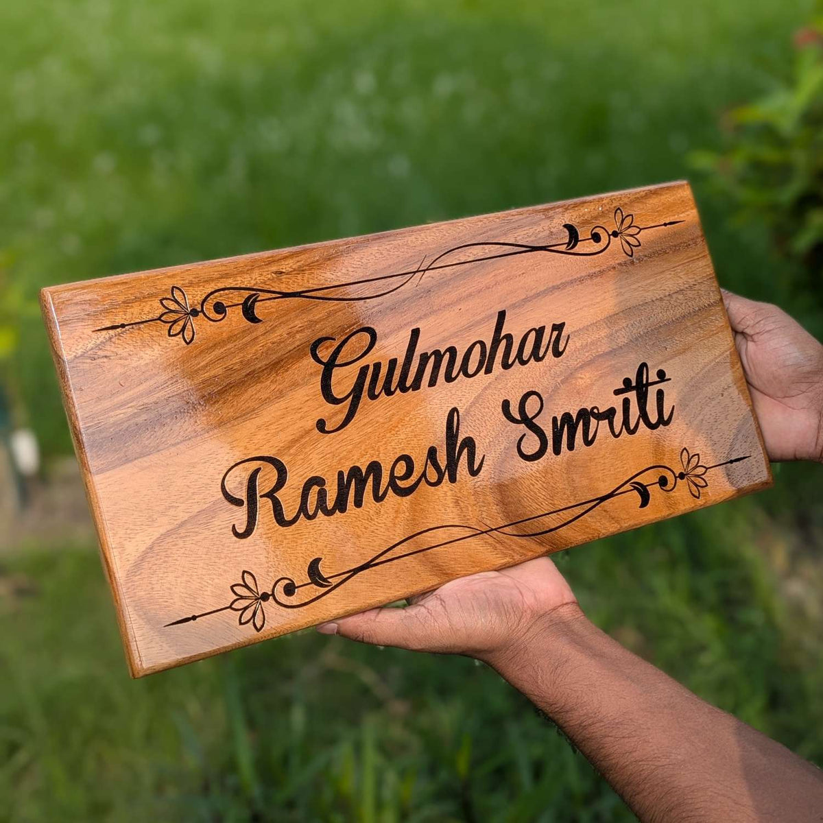 Luxury Teak Wood Engraved Wooden House Nameplate Designed for Premium Homes