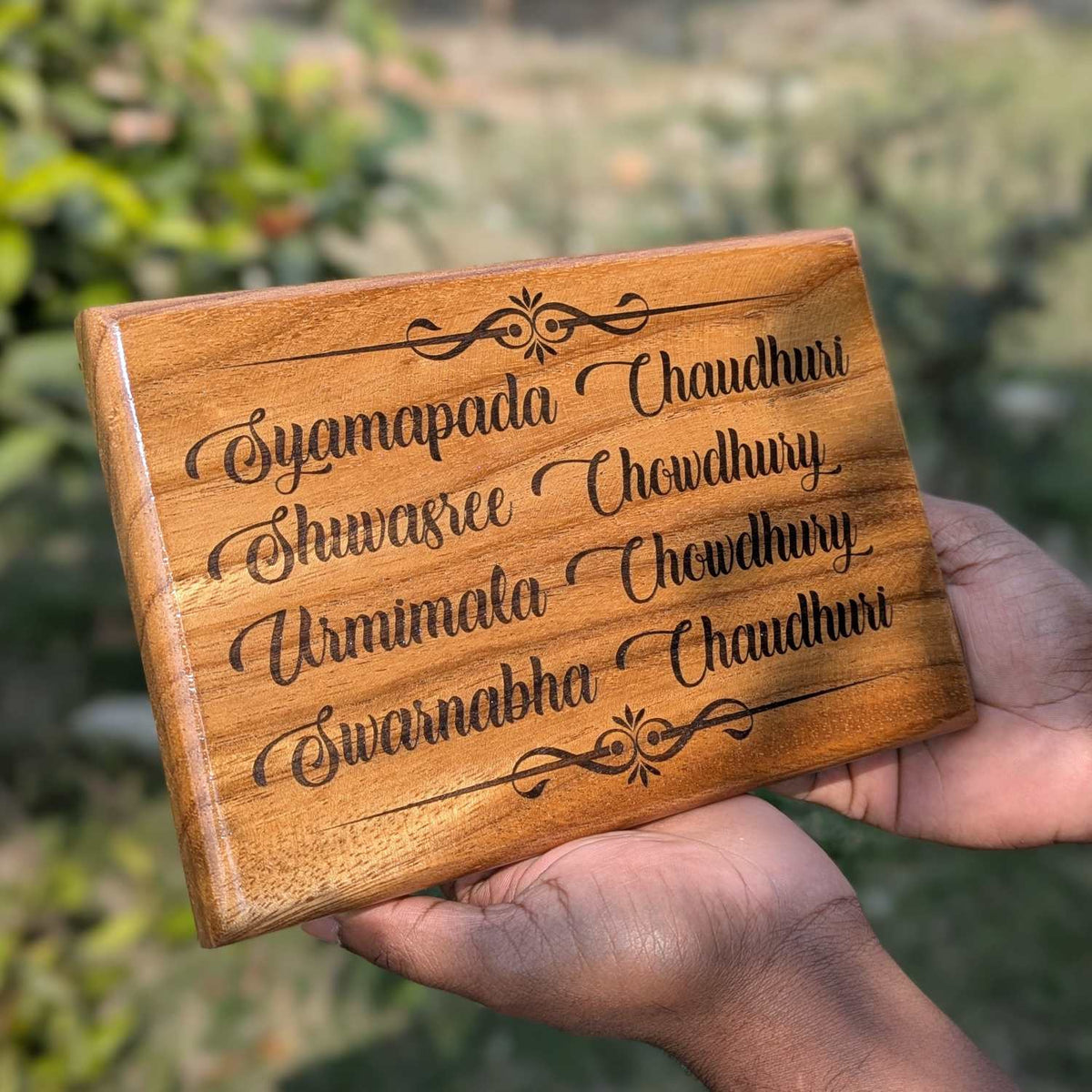 Luxury Teak Wood Engraved Wooden House Nameplate Designed for Premium Homes