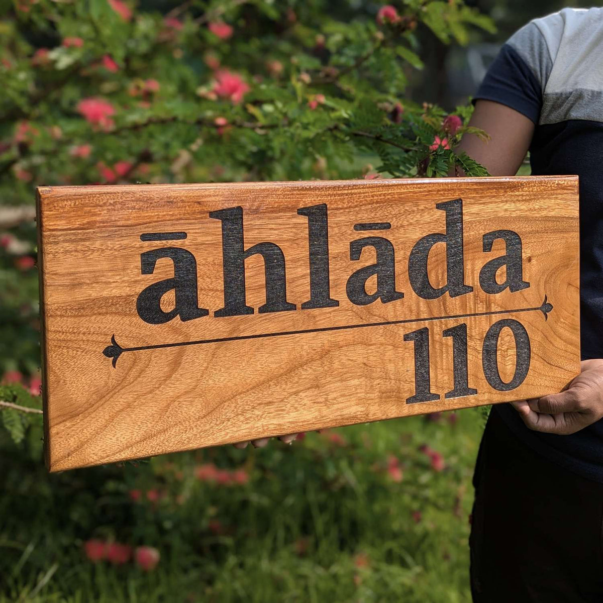 Luxury Teak Wood Engraved Wooden House Nameplate Designed for Premium Homes