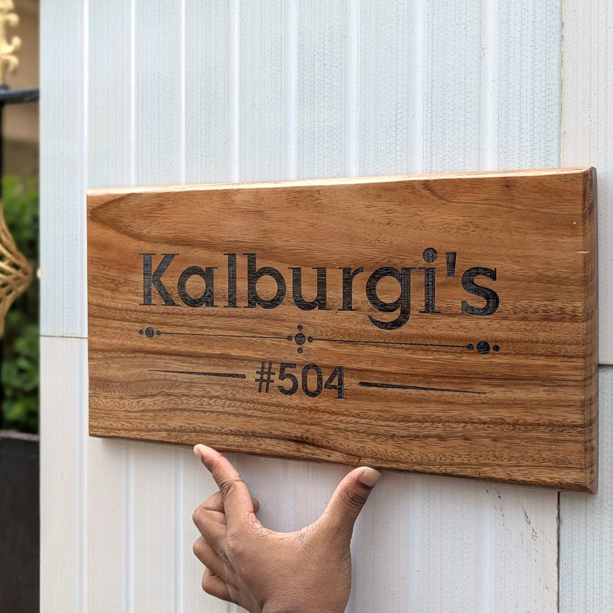 Luxury Teak Wood Engraved Wooden House Nameplate Designed for Premium Homes