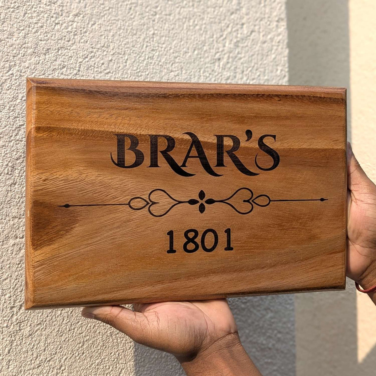 Luxury Teak Wood Engraved Wooden House Nameplate Designed for Premium Homes
