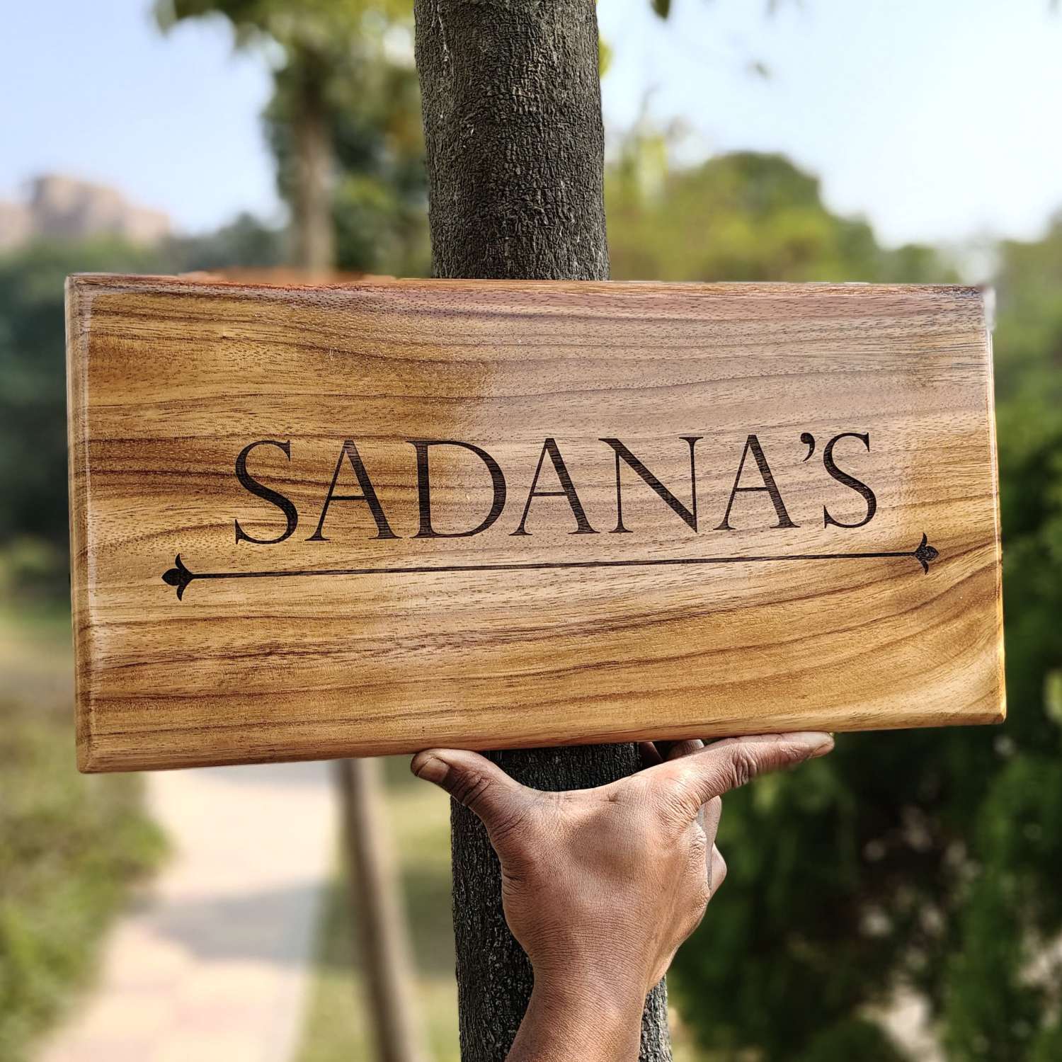 Luxury Teak Wood Engraved Wooden House Nameplate Designed for Premium Homes