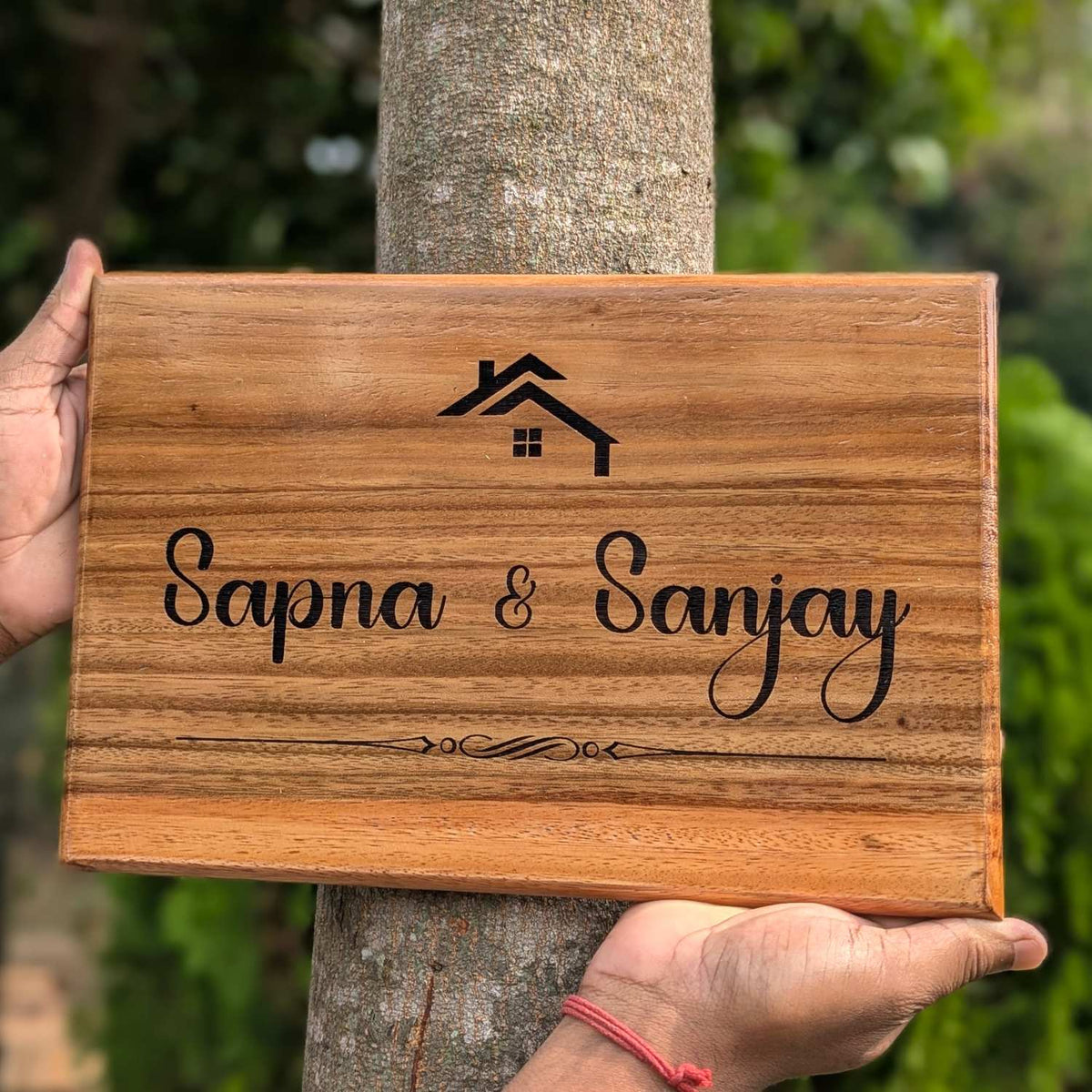 Luxury Teak Wood Engraved Wooden House Nameplate Designed for Premium Homes