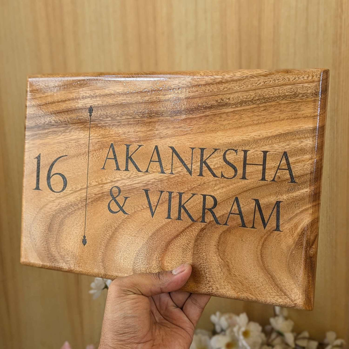Luxury Teak Wood Engraved Wooden House Nameplate Designed for Premium Homes