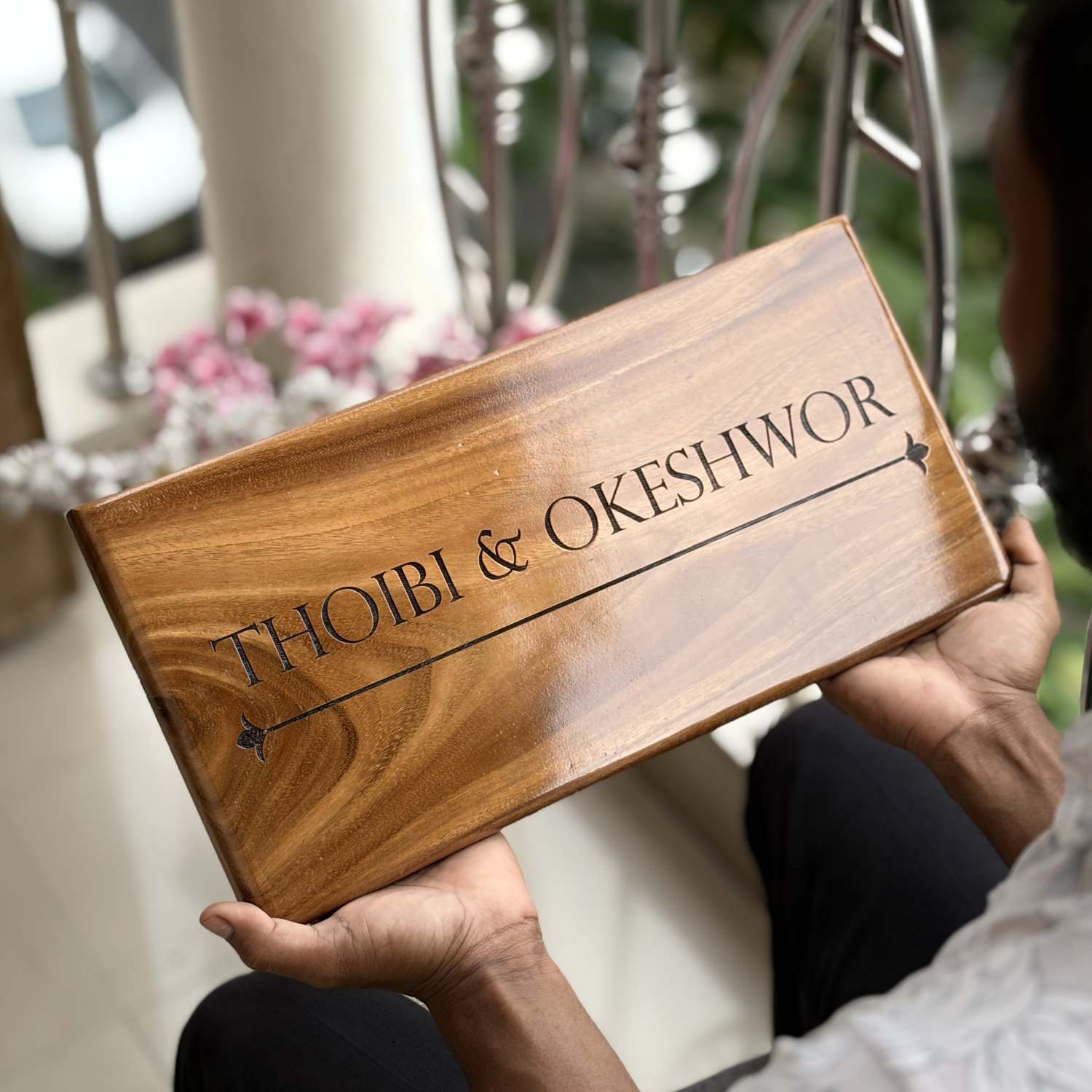 Luxury Teak Wood Engraved Wooden House Nameplate Designed for Premium Homes