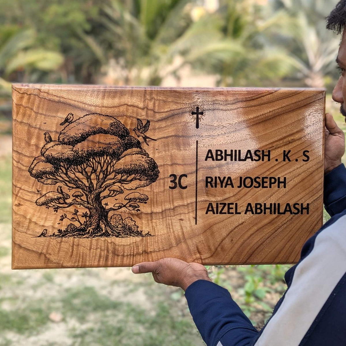 Custom Rectangular Teak Wood Sign for Villa &amp; Office Entrance | Large Wood Signs