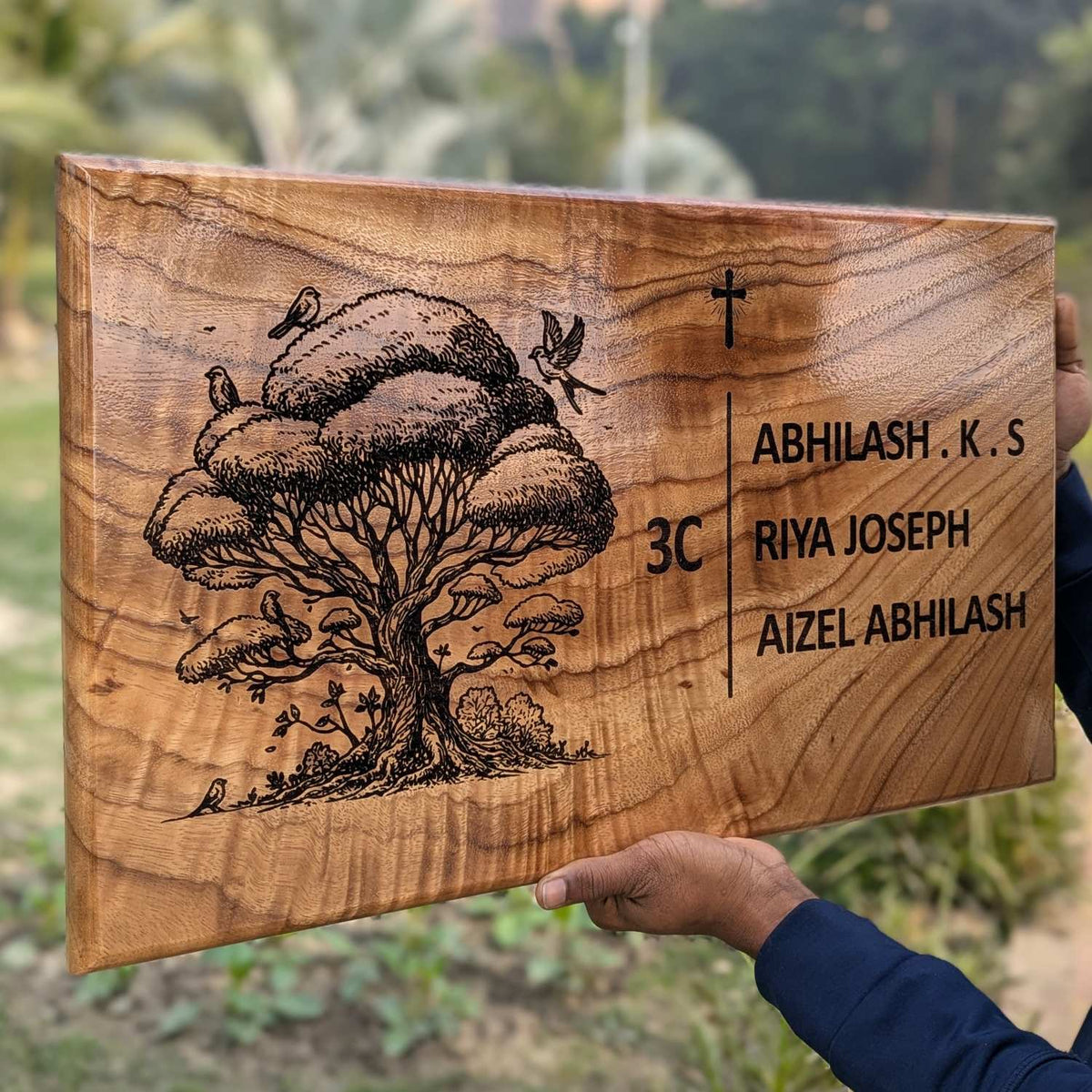 Custom Rectangular Teak Wood Sign for Villa &amp; Office Entrance | Large Wood Signs