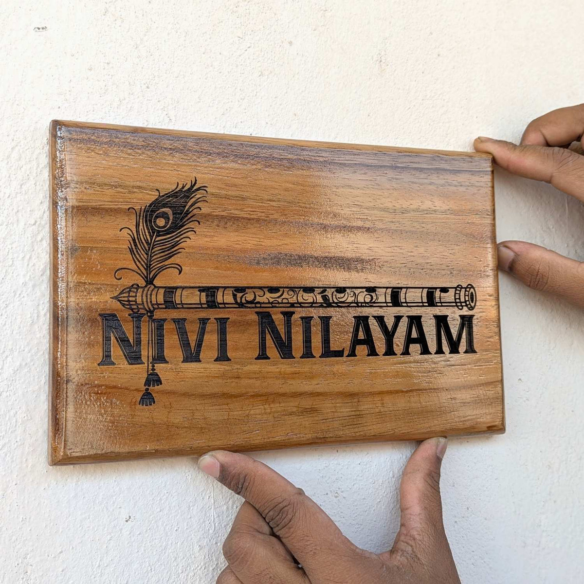 Luxury Teak Wood Engraved Wooden House Nameplate Designed for Premium Homes