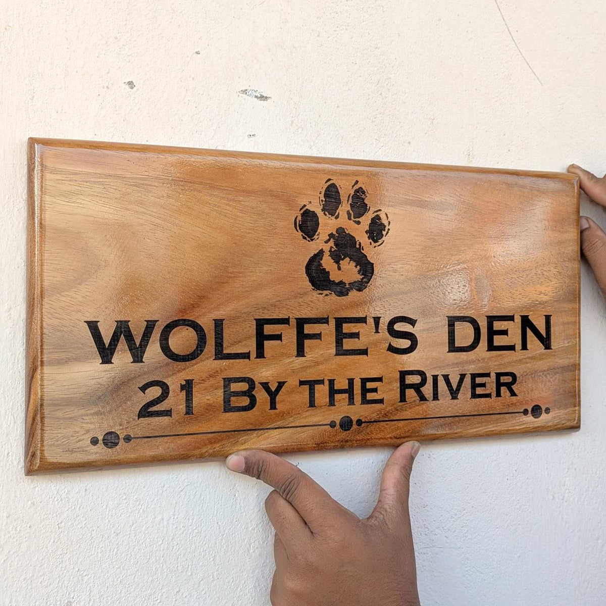 Luxury Teak Wood Engraved Wooden House Nameplate Designed for Premium Homes