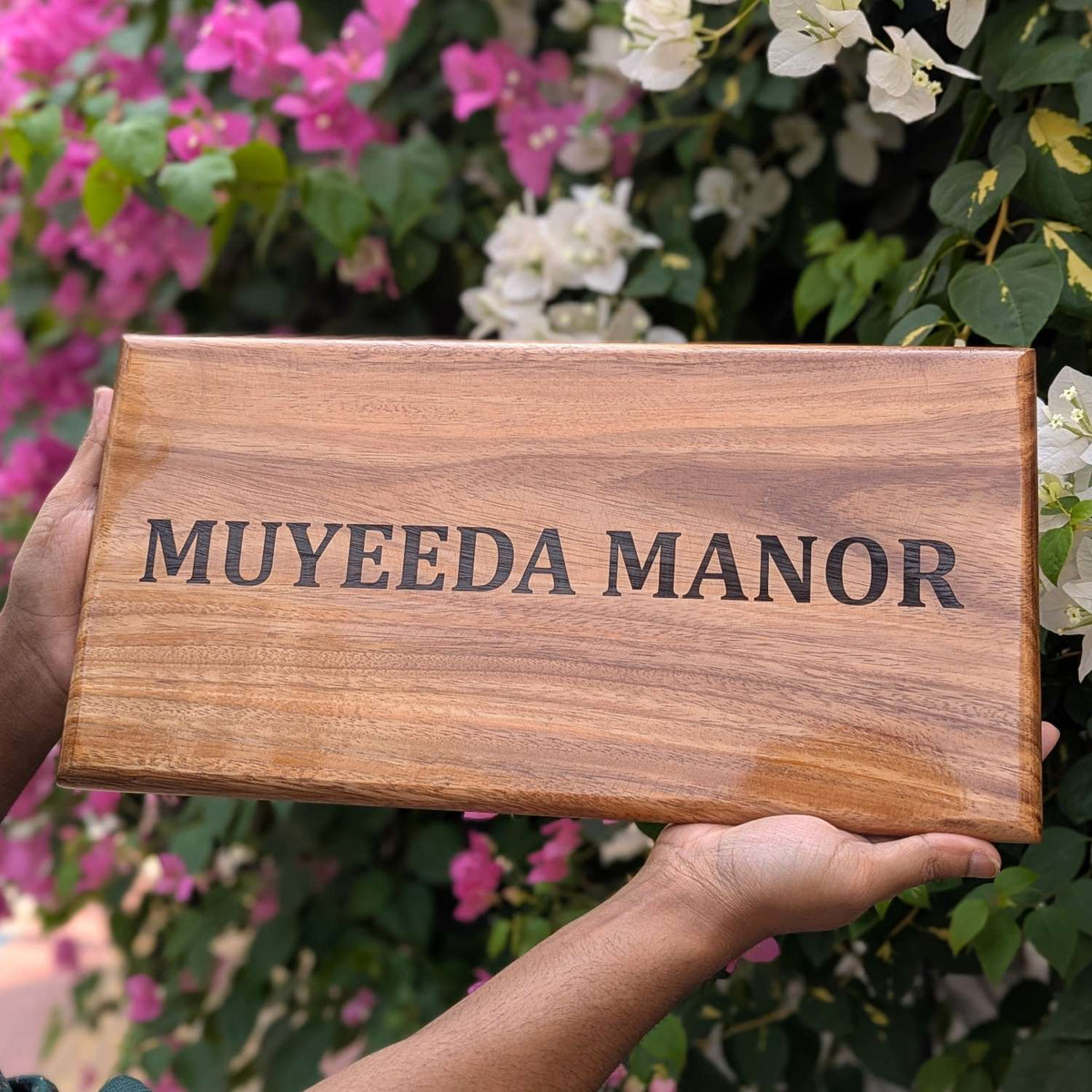 Luxury Teak Wood Engraved Wooden House Nameplate Designed for Premium Homes