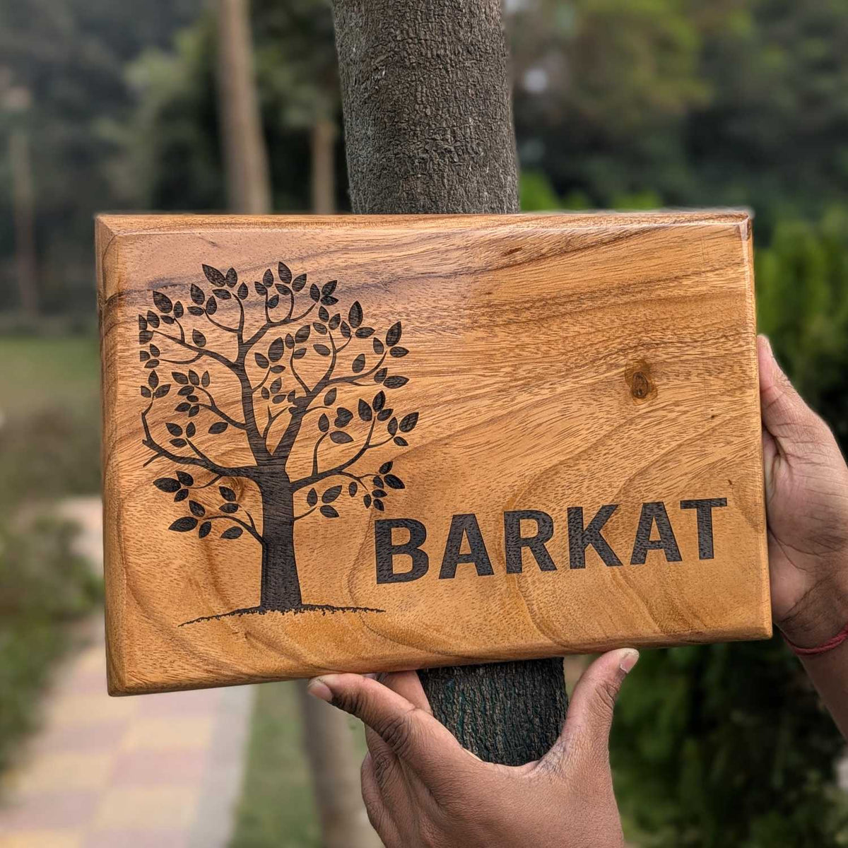 Luxury Teak Wood Engraved Wooden House Nameplate Designed for Premium Homes