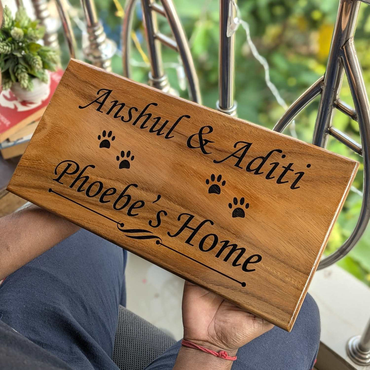 Luxury Teak Wood Engraved Wooden House Nameplate Designed for Premium Homes