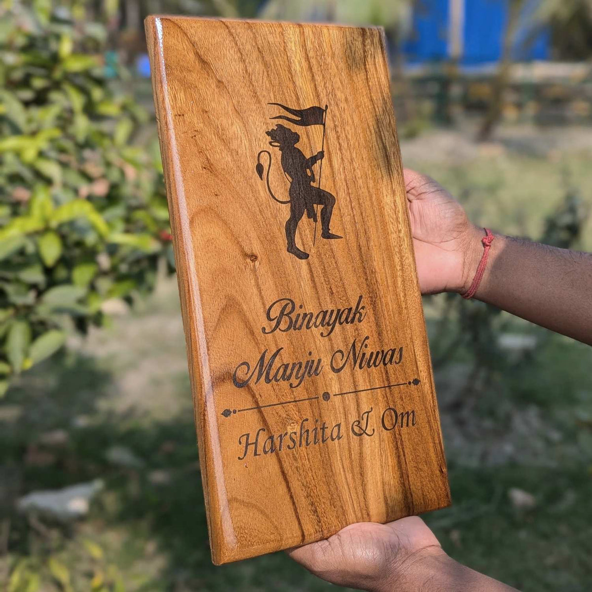 Luxury Teak Wood Engraved Wooden House Nameplate Designed for Premium Homes