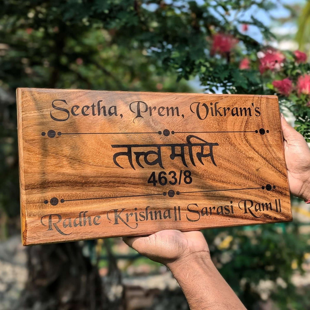Luxury Teak Wood Engraved Wooden House Nameplate Designed for Premium Homes