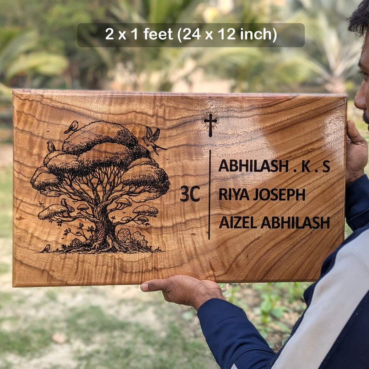 Custom Rectangular Teak Wood Sign for Villa &amp; Office Entrance | Large Wood Signs