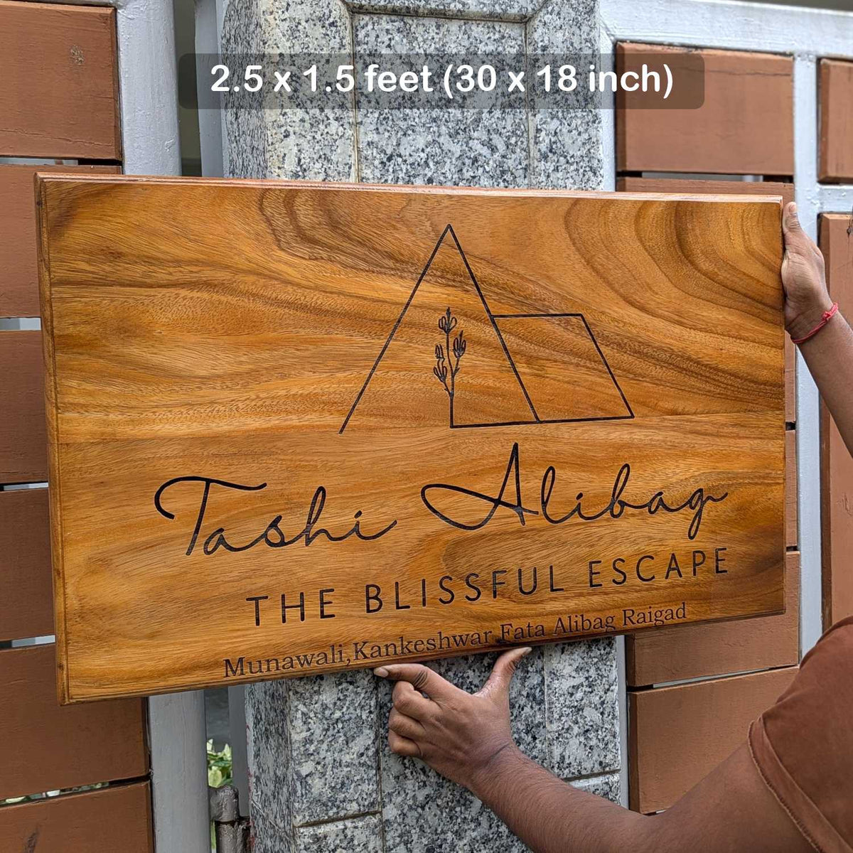 Custom Rectangular Teak Wood Sign for Villa &amp; Office Entrance | Large Wood Signs