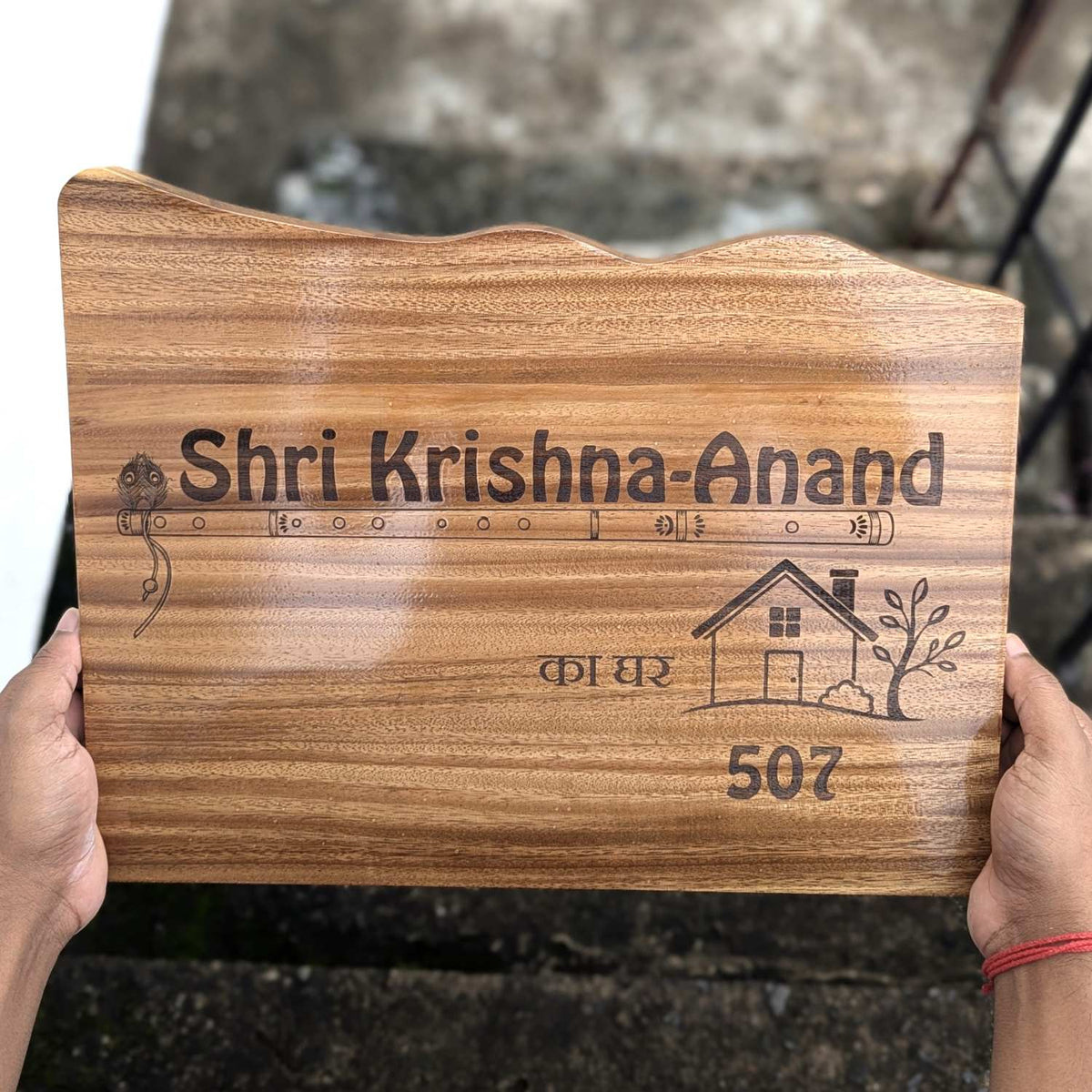 Custom Mountain Shape Live Edge Teak Wood Home Sign