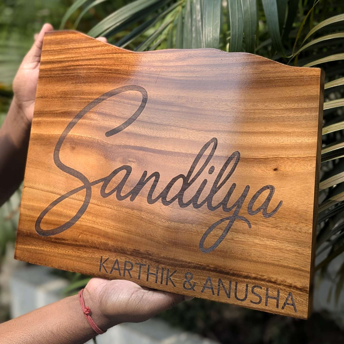 Custom Mountain Shape Live Edge Teak Wood Home Sign