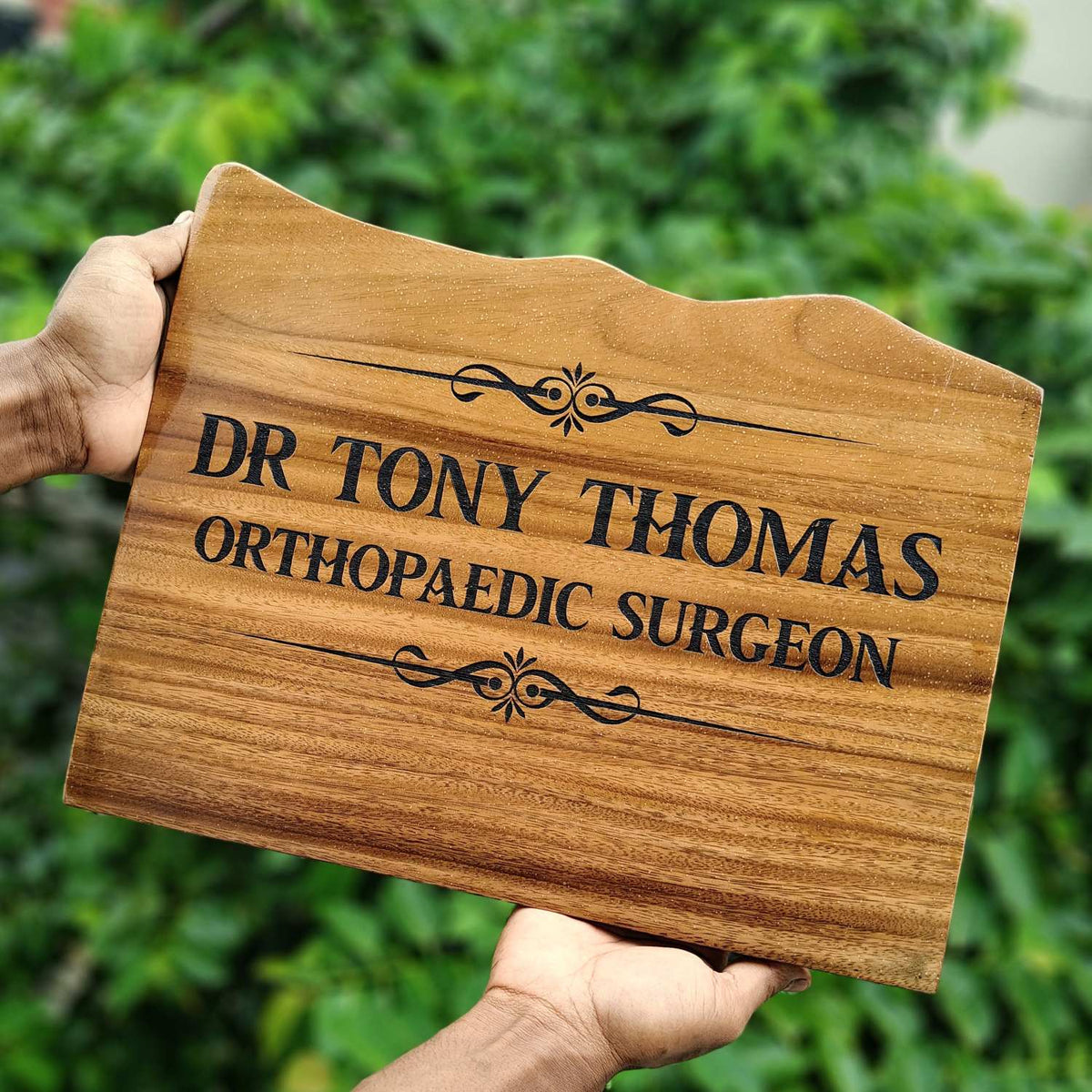 Custom Mountain Shape Live Edge Teak Wood Home Sign