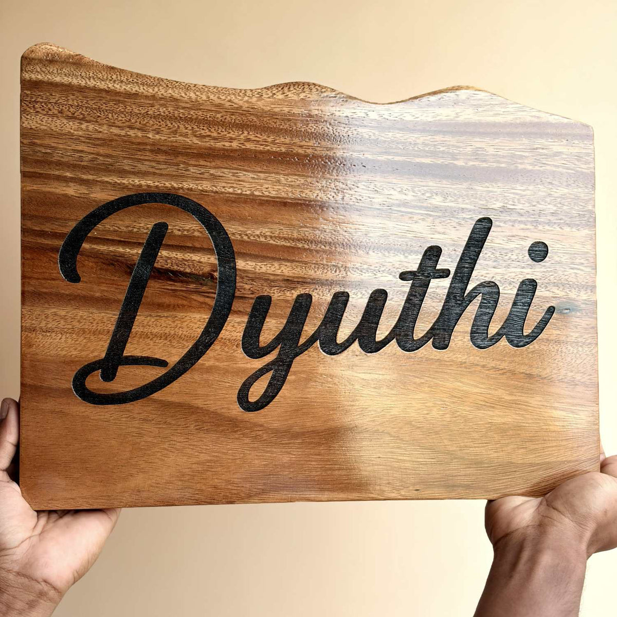 Custom Mountain Shape Live Edge Teak Wood Home Sign