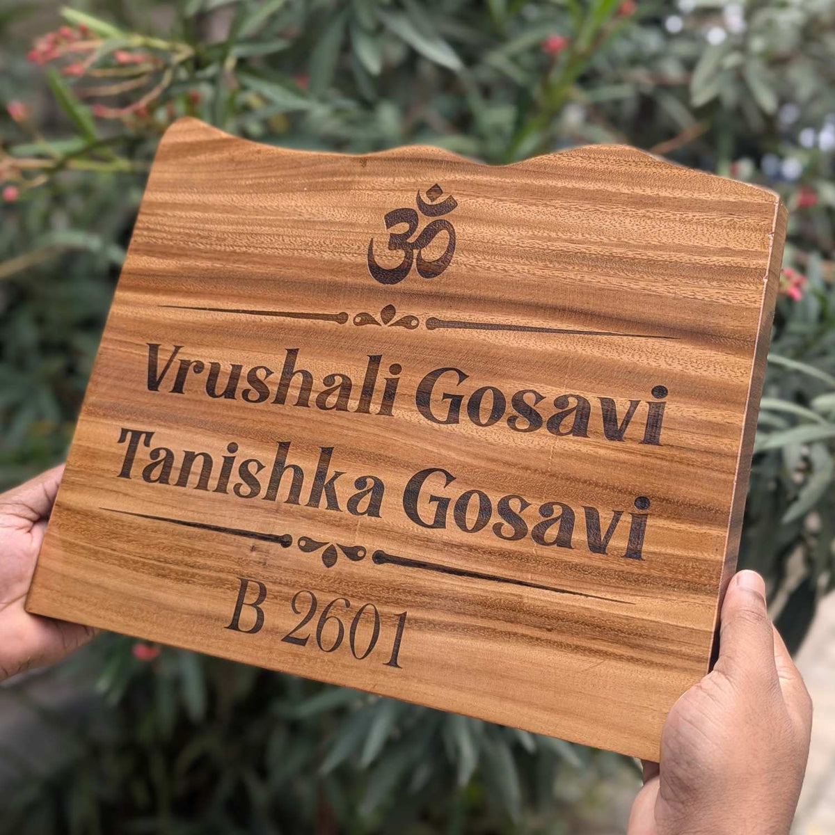 Custom Mountain Shape Live Edge Teak Wood Home Sign