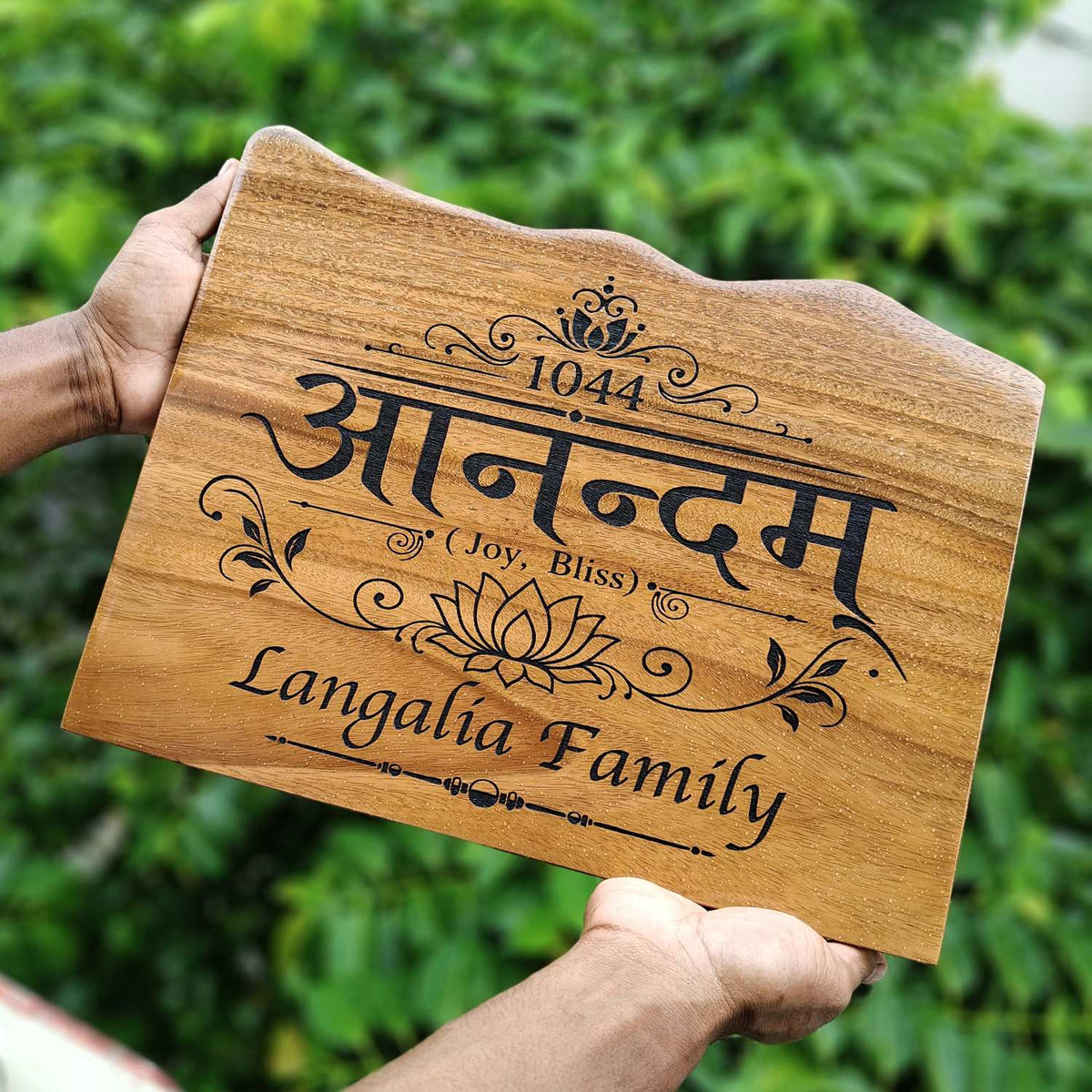 Custom Mountain Shape Live Edge Teak Wood Home Sign