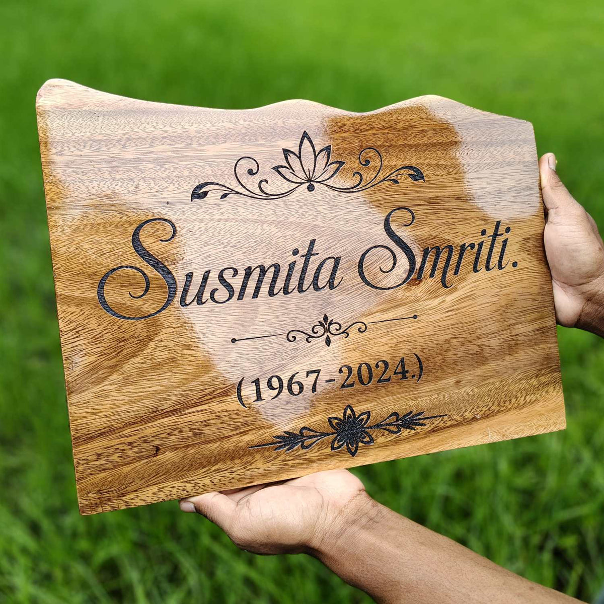 Custom Mountain Shape Live Edge Teak Wood Home Sign