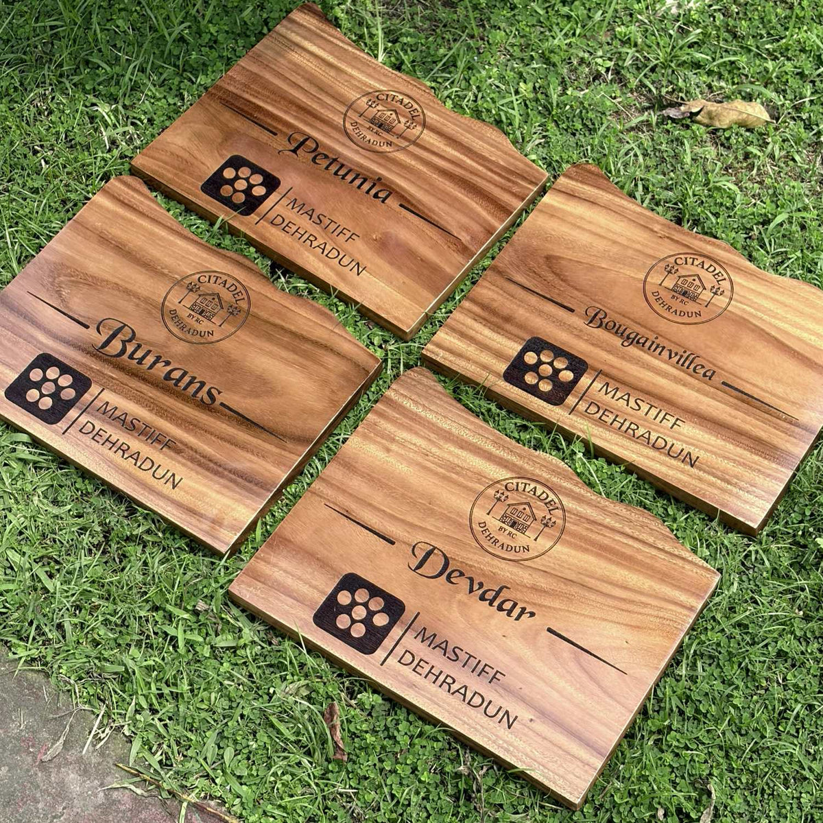 Custom Mountain Shape Live Edge Teak Wood Home Sign