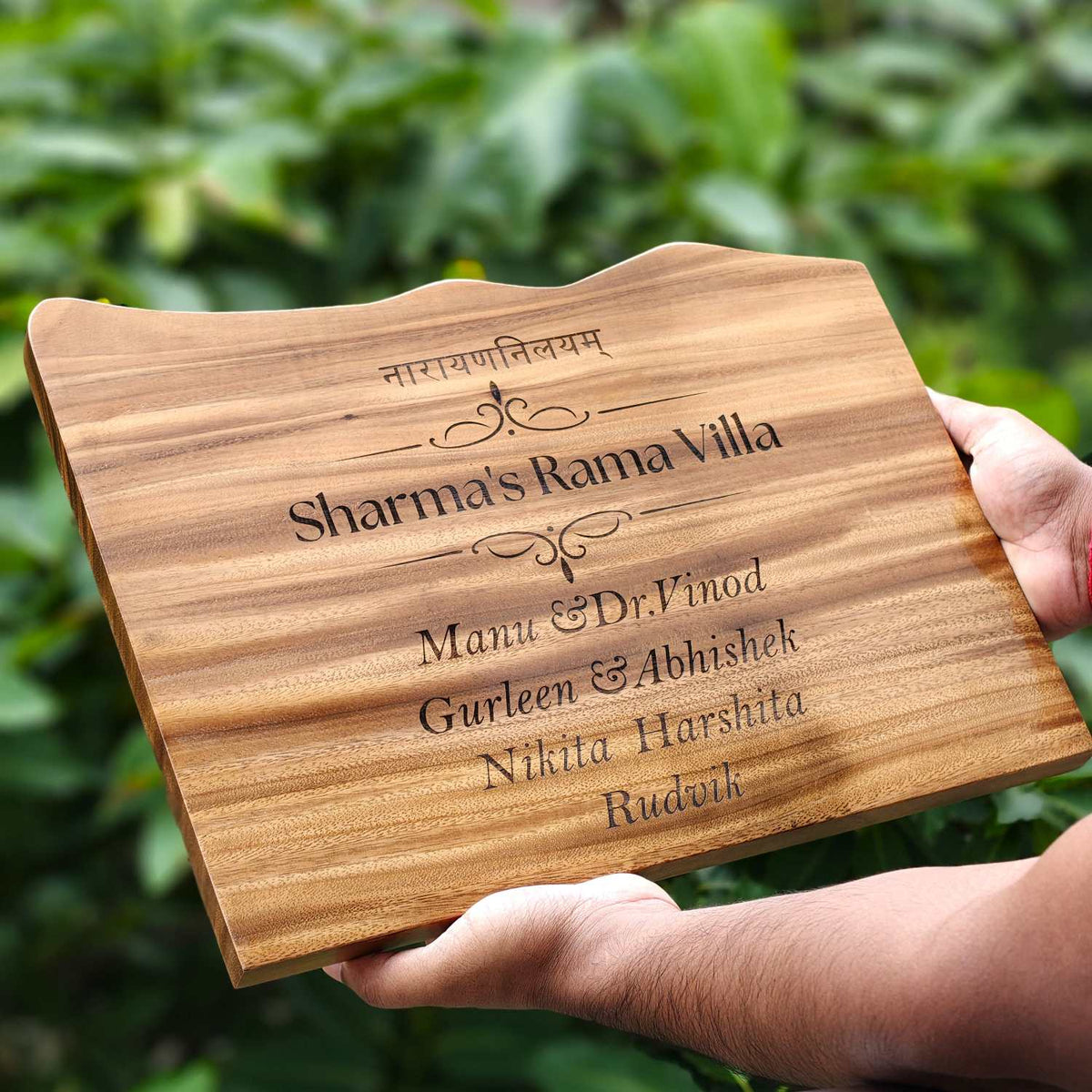Custom Mountain Shape Live Edge Teak Wood Home Sign