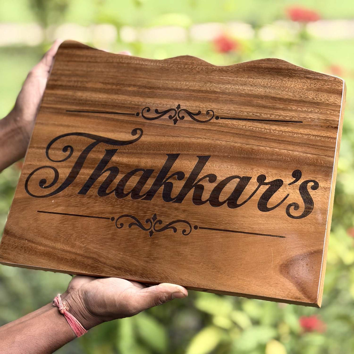 Custom Mountain Shape Live Edge Teak Wood Home Sign