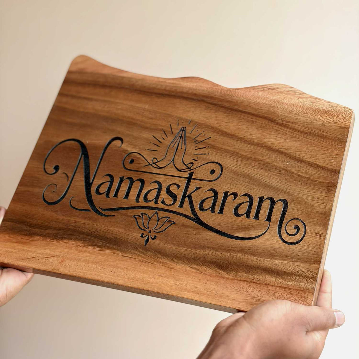 Custom Mountain Shape Live Edge Teak Wood Home Sign