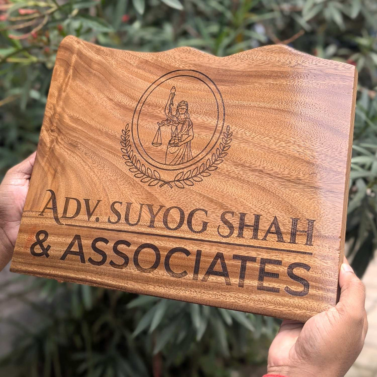 Custom Mountain Shape Live Edge Teak Wood Home Sign