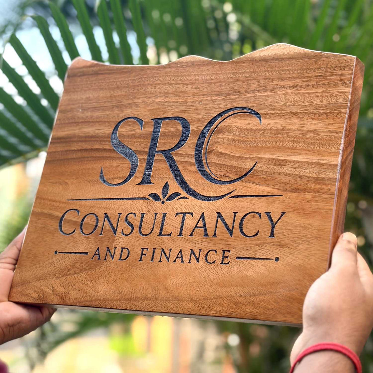 Custom Mountain Shape Live Edge Teak Wood Home Sign