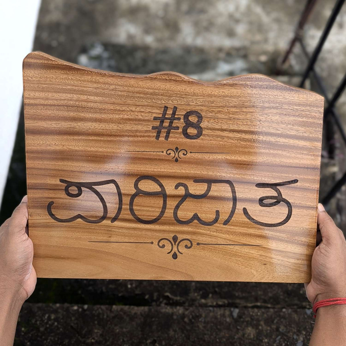 Custom Mountain Shape Live Edge Teak Wood Home Sign
