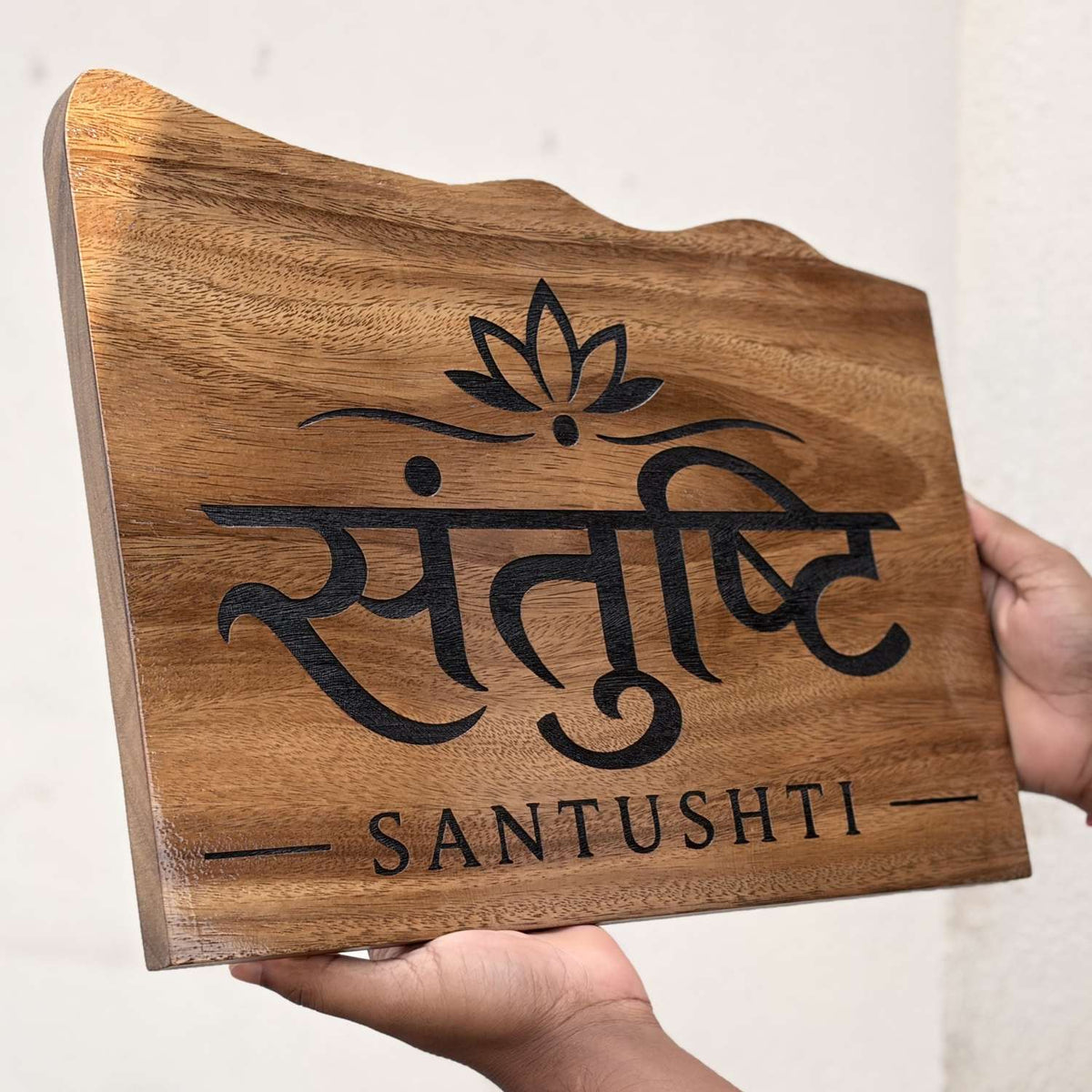 Custom Mountain Shape Live Edge Teak Wood Home Sign