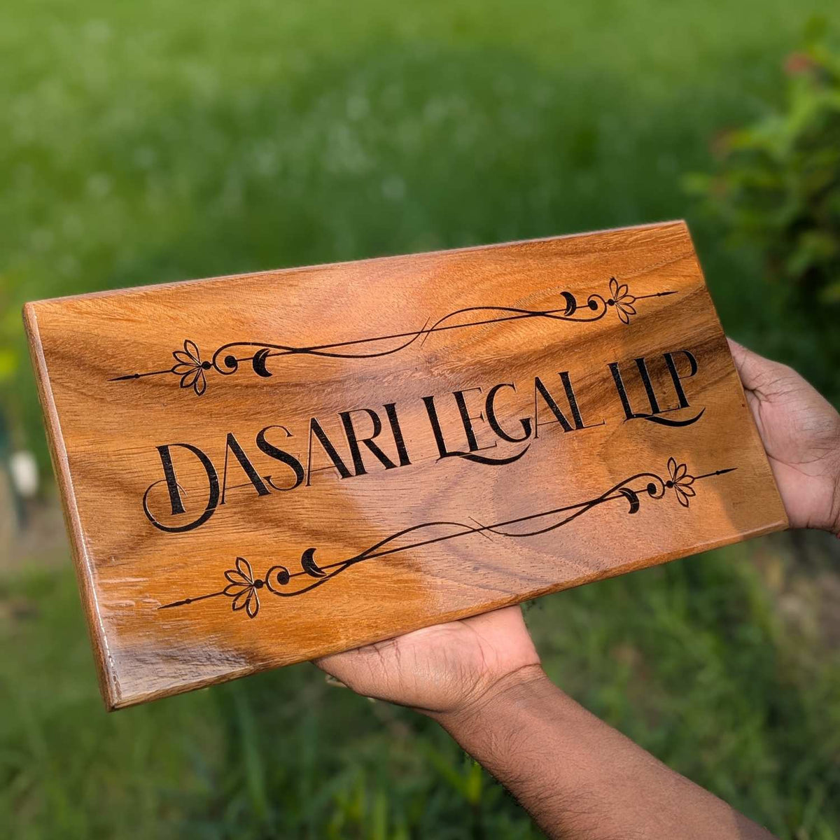 Luxury Teak Wood Engraved Wooden House Nameplate Designed for Premium Homes