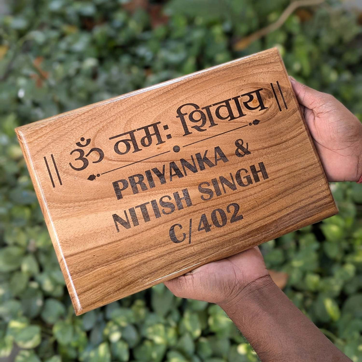 Luxury Teak Wood Engraved Wooden House Nameplate Designed for Premium Homes