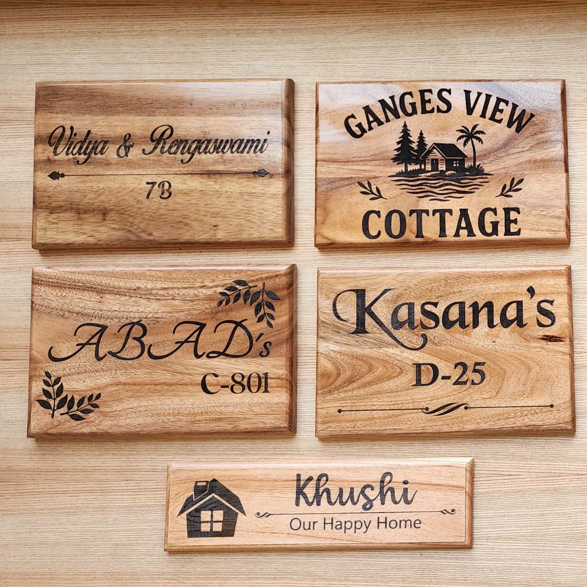 Luxury Teak Wood Engraved Wooden House Nameplate Designed for Premium Homes