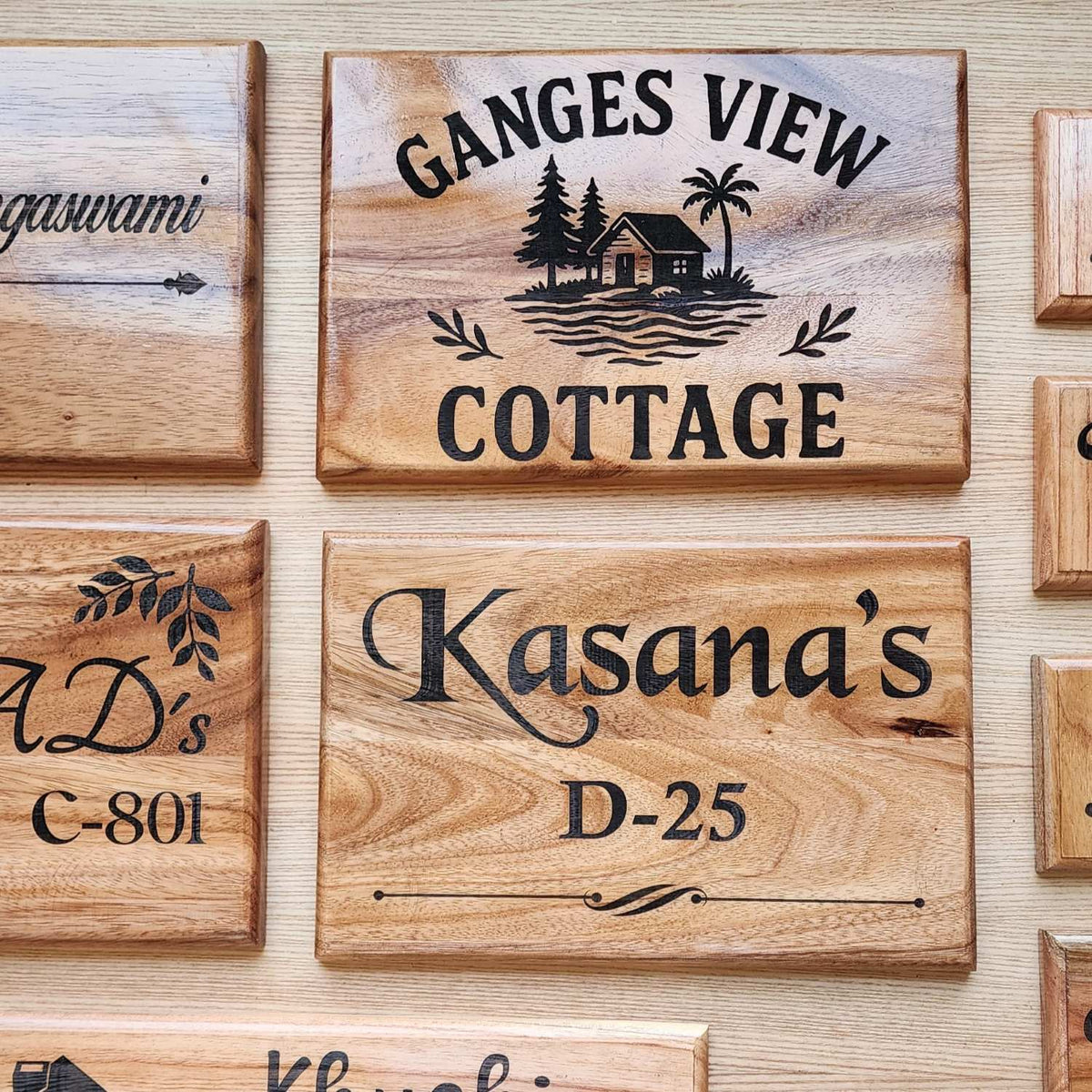 Luxury Teak Wood Engraved Wooden House Nameplate Designed for Premium Homes